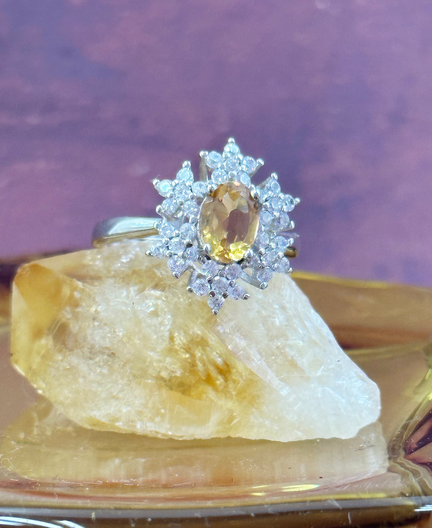 Citrine With Stars Stone 925 Sterling Silver Adjustable Ring