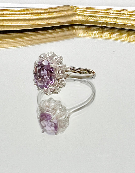 Oval Amethyst Stone 925 Sterling Silver Adjustable Ring