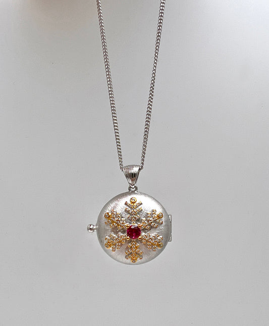 925 Silver Aromatherapy Locket Pendant With Red Stone Necklace