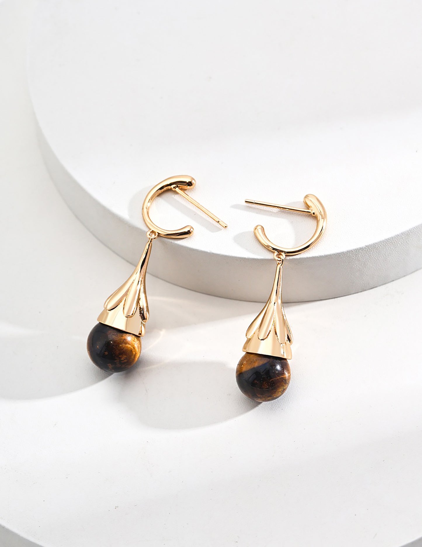 Tiger Eye Gold Plated Sterling Silver Earrings