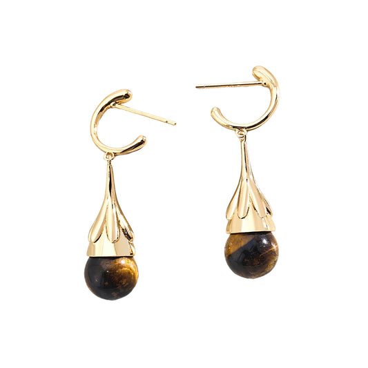 Tiger Eye Gold Plated Sterling Silver Earrings