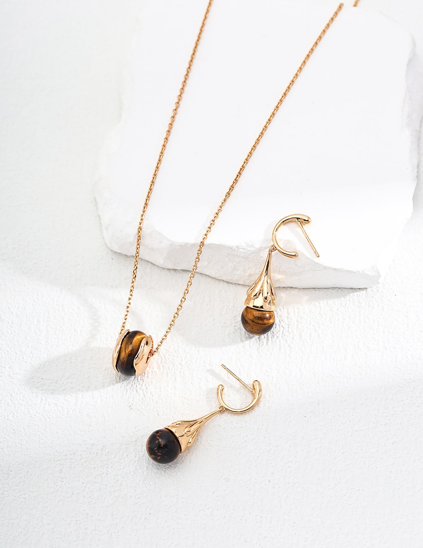 Tiger Eye Gold Plated Sterling Silver Earrings