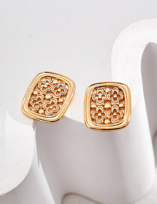 Ornate Vintage Style Gold Filigree Stud Earrings