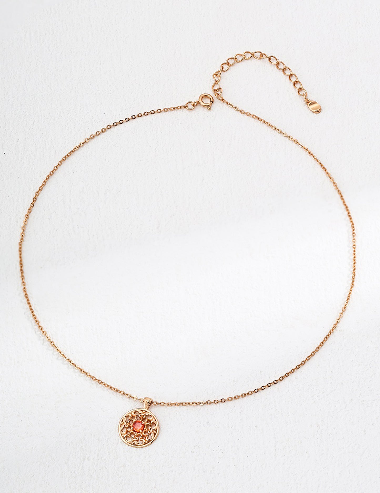 Vintage Style Gold With Red Zircon Pendant Necklace