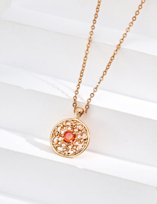 Vintage Style Gold With Red Zircon Pendant Necklace