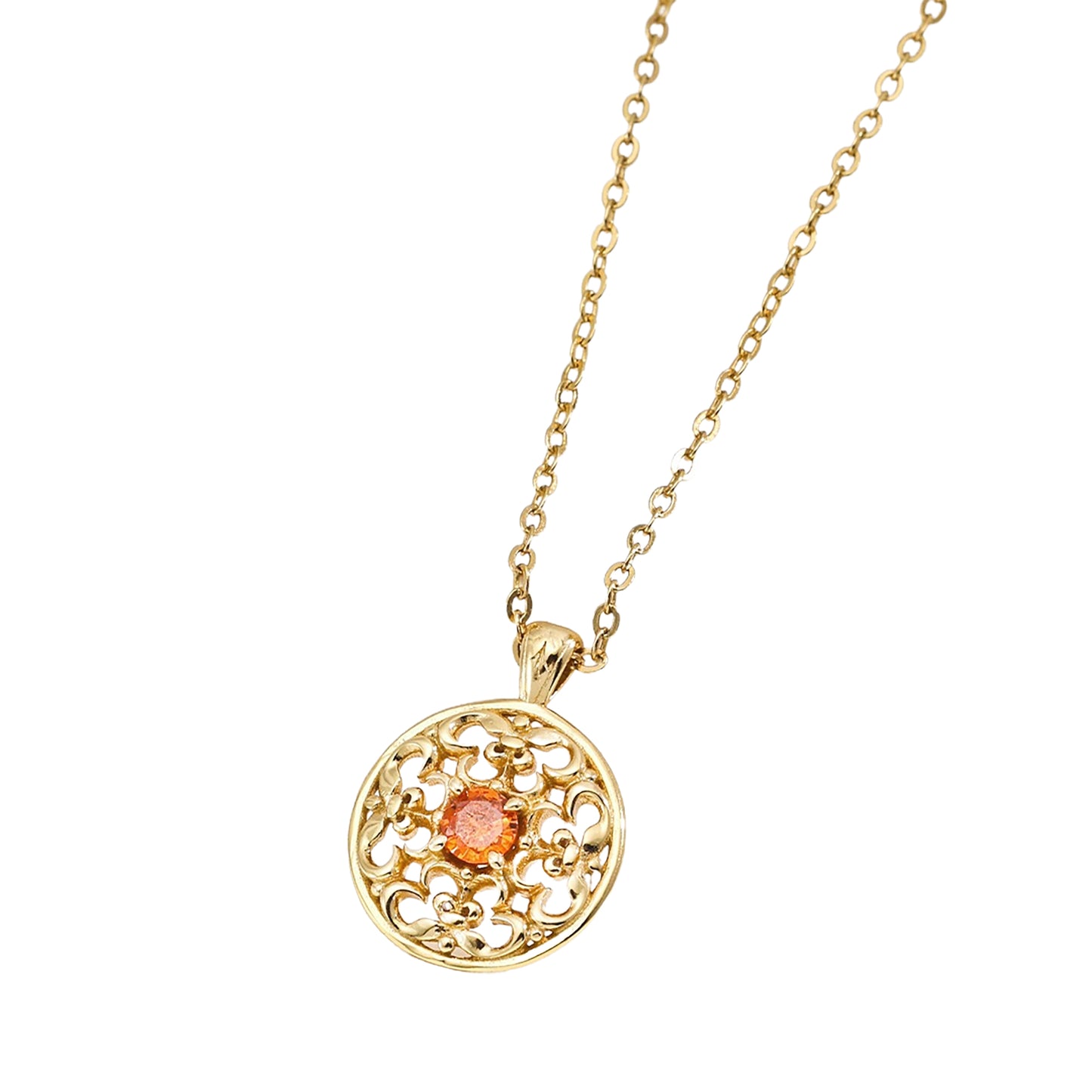 Vintage Style Gold With Red Zircon Pendant Necklace