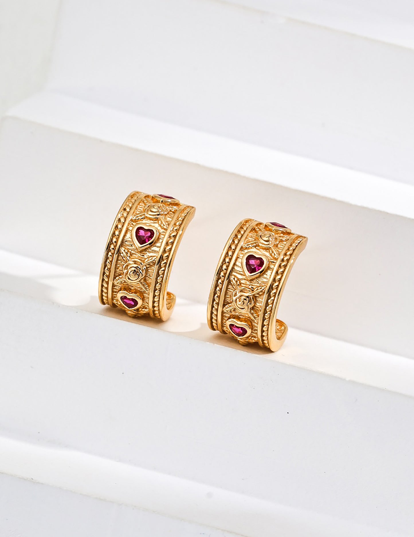 Vintage Style Gold With Red Stone Earrings