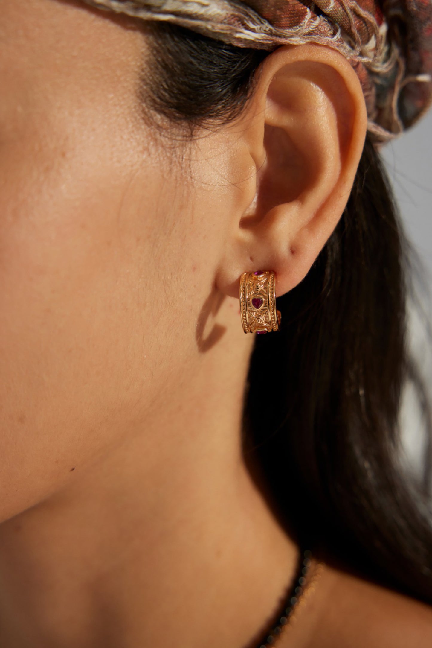 Vintage Style Gold With Red Stone Earrings