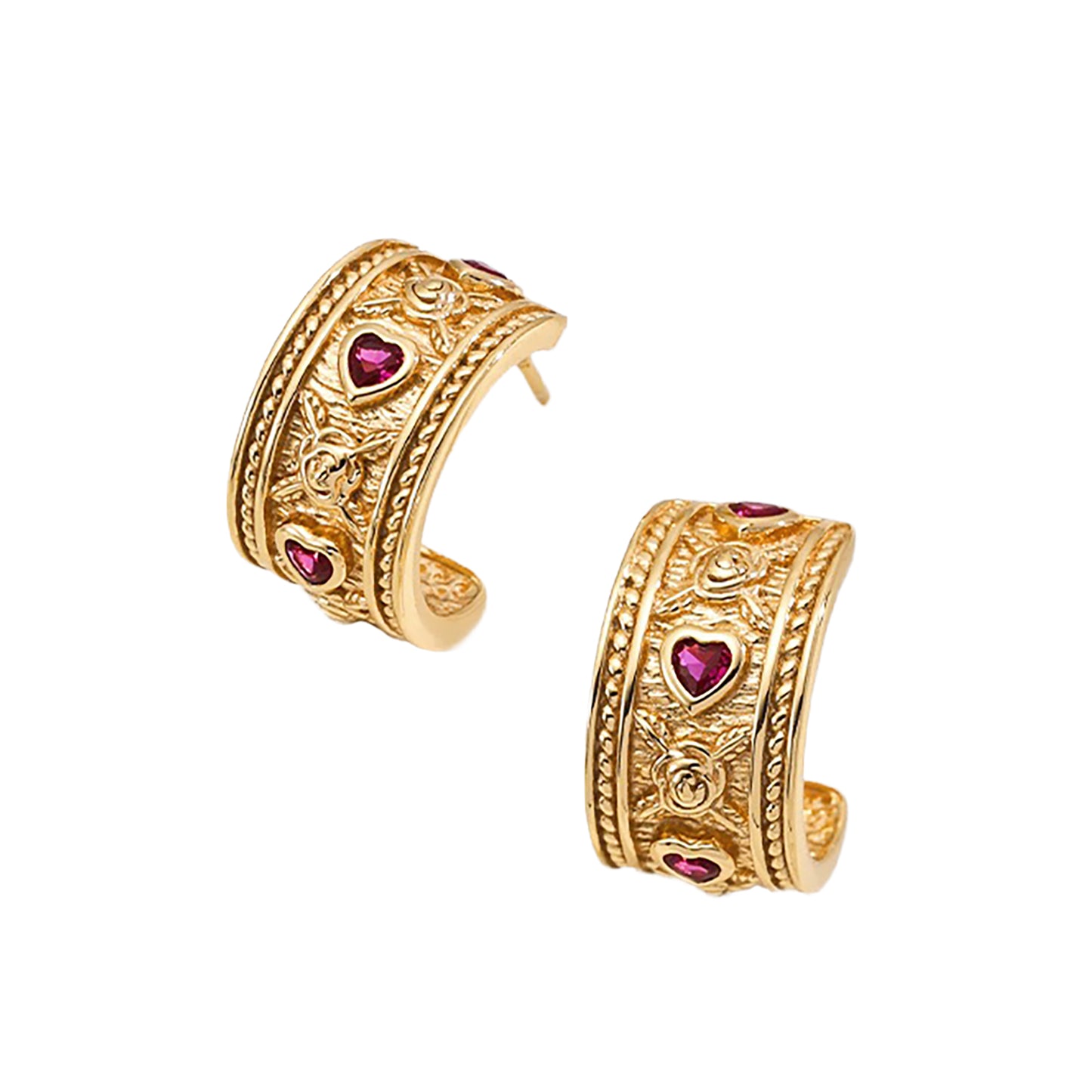 Vintage Style Gold With Red Stone Earrings