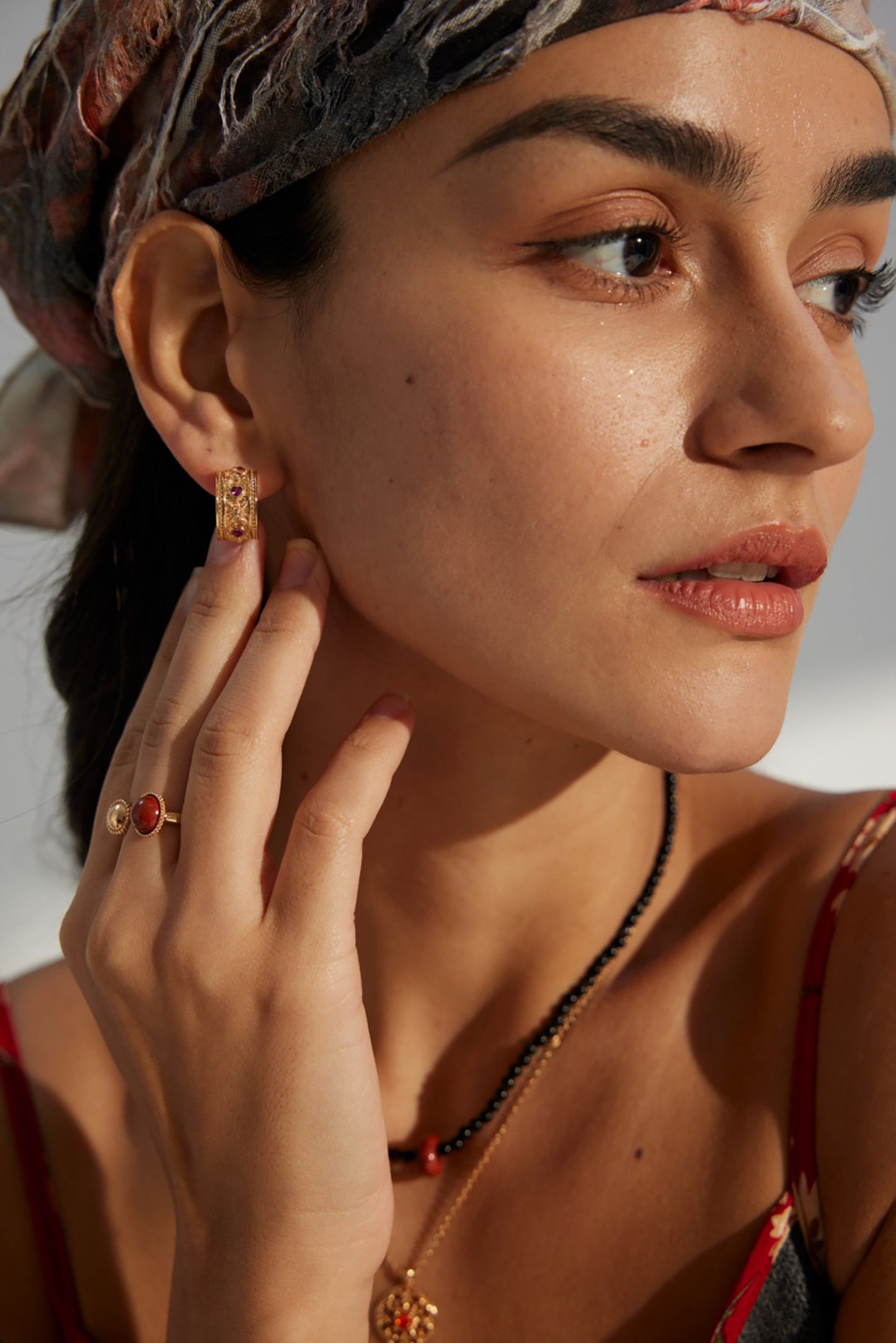 Vintage Style Gold With Red Stone Earrings