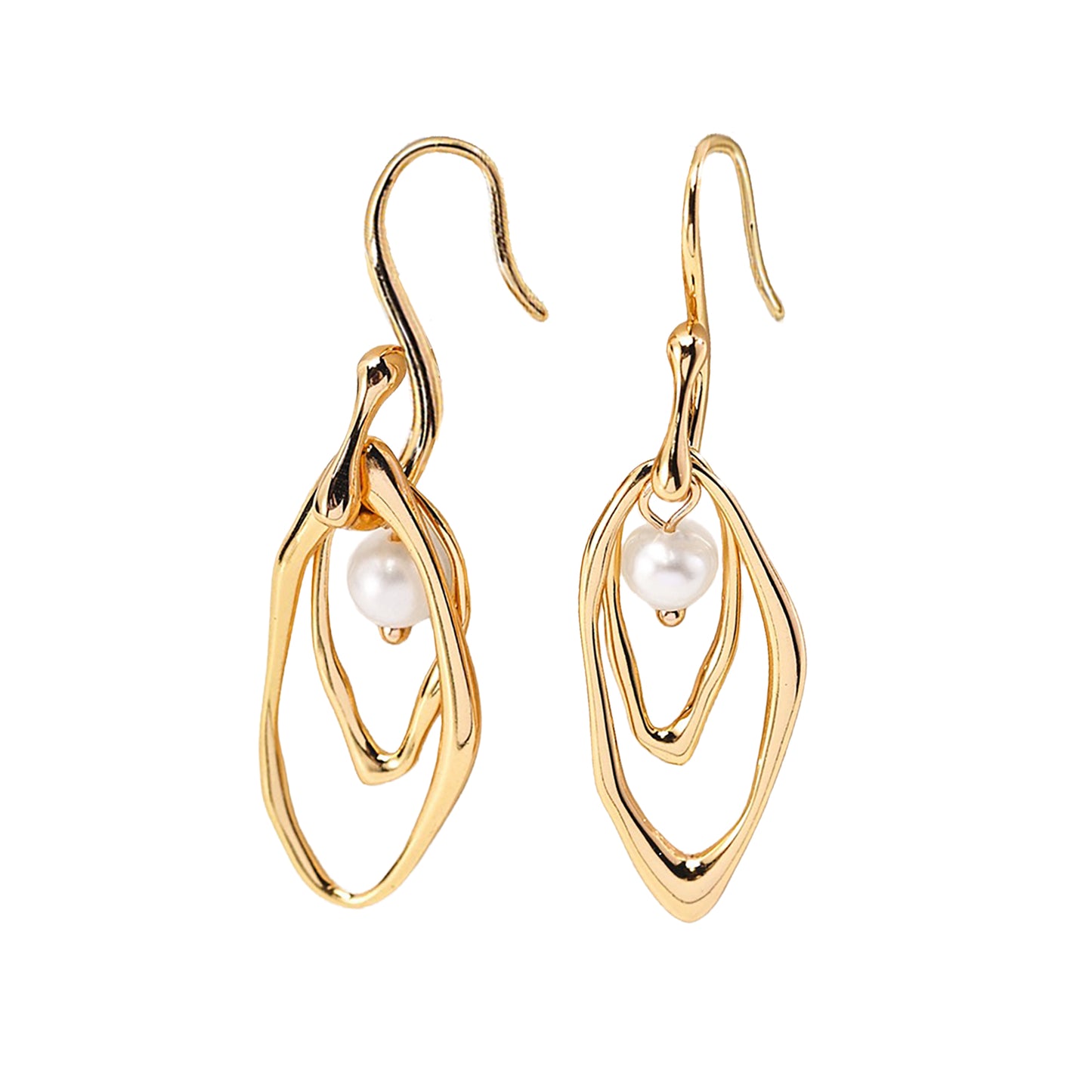 Fashionable Gold Plated Sterling Silver with Pearls Layered Earrings