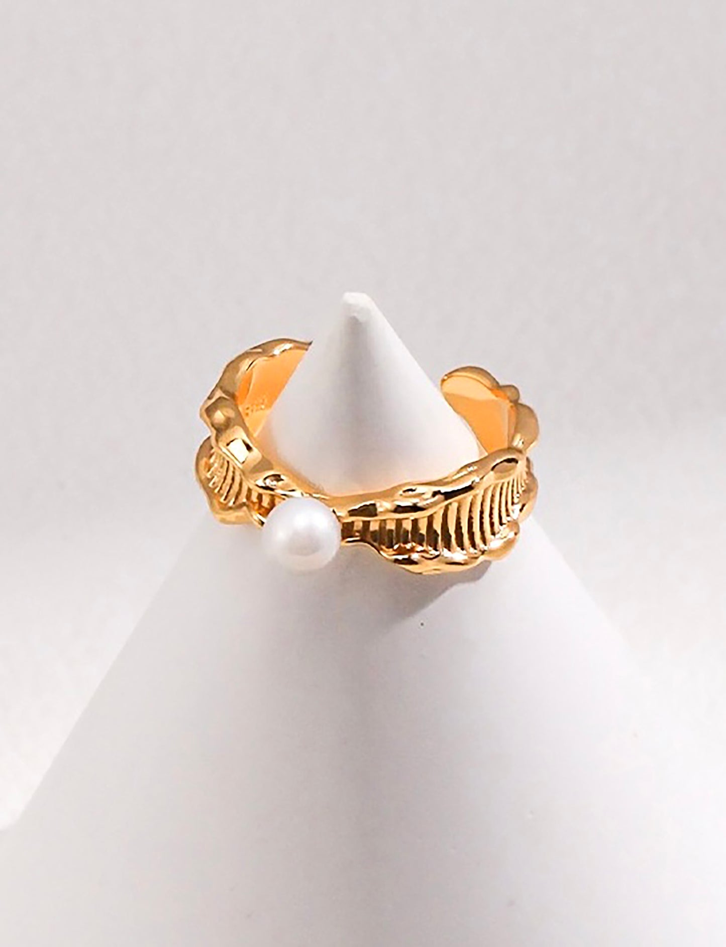 Pearl Setting Gold Plated 925 Silver Open Ring