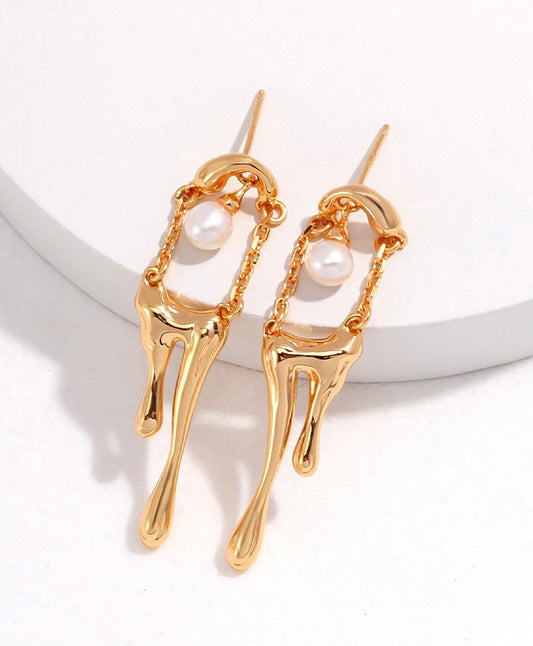 Waterflow Gold Plated Silver With Pearl Statement Earrings