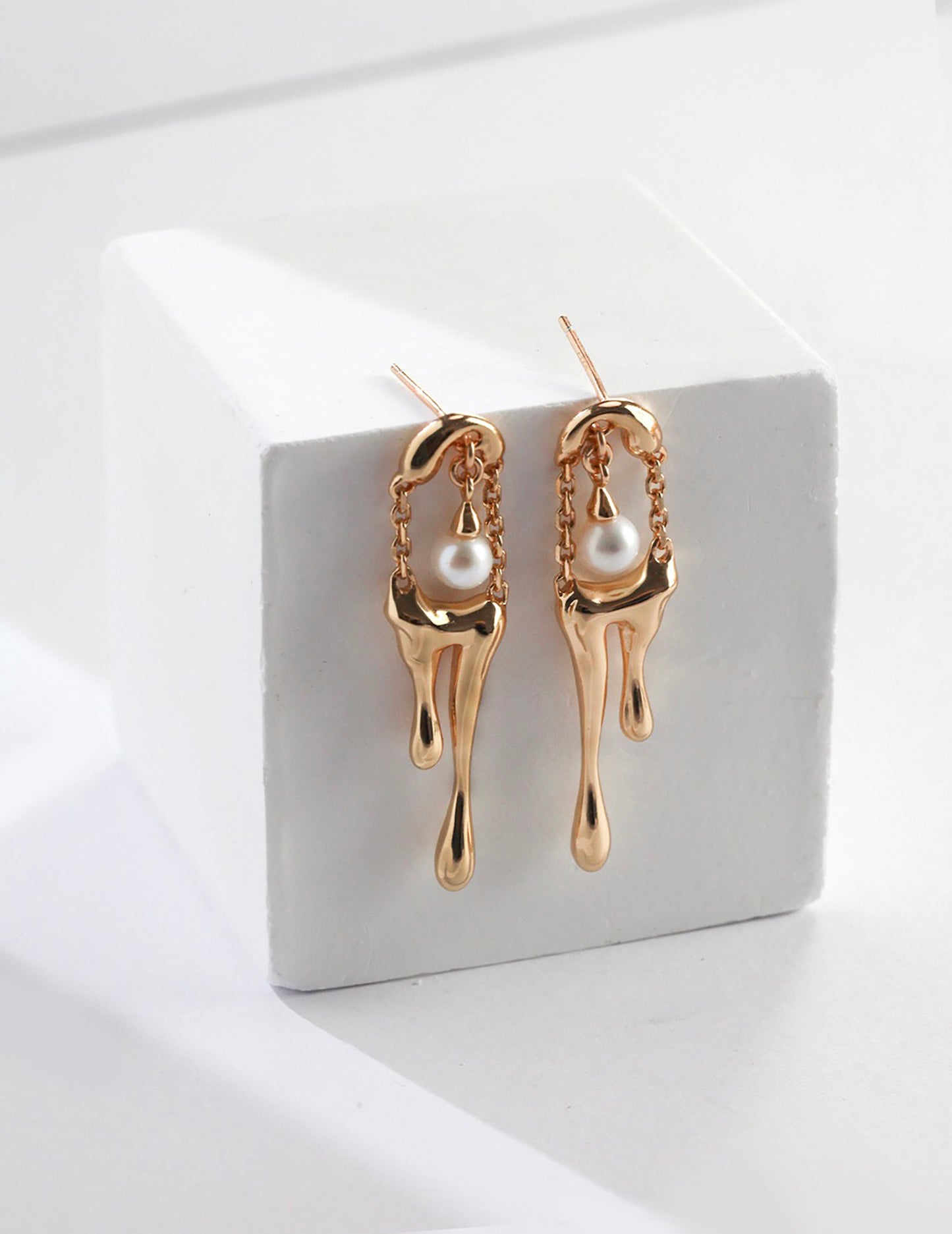 Waterflow Gold Plated Silver With Pearl Statement Earrings