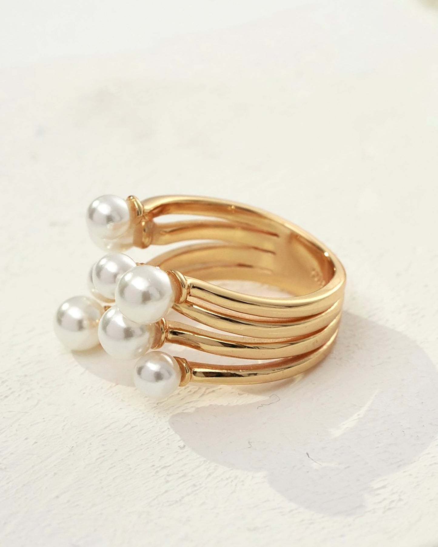 Pearl Flower Blooming Silver Plated Gold Open Ring