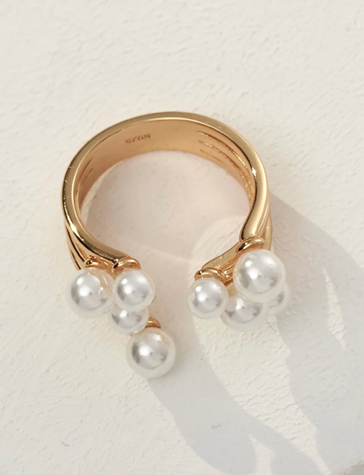 Pearl Flower Blooming Silver Plated Gold Open Ring