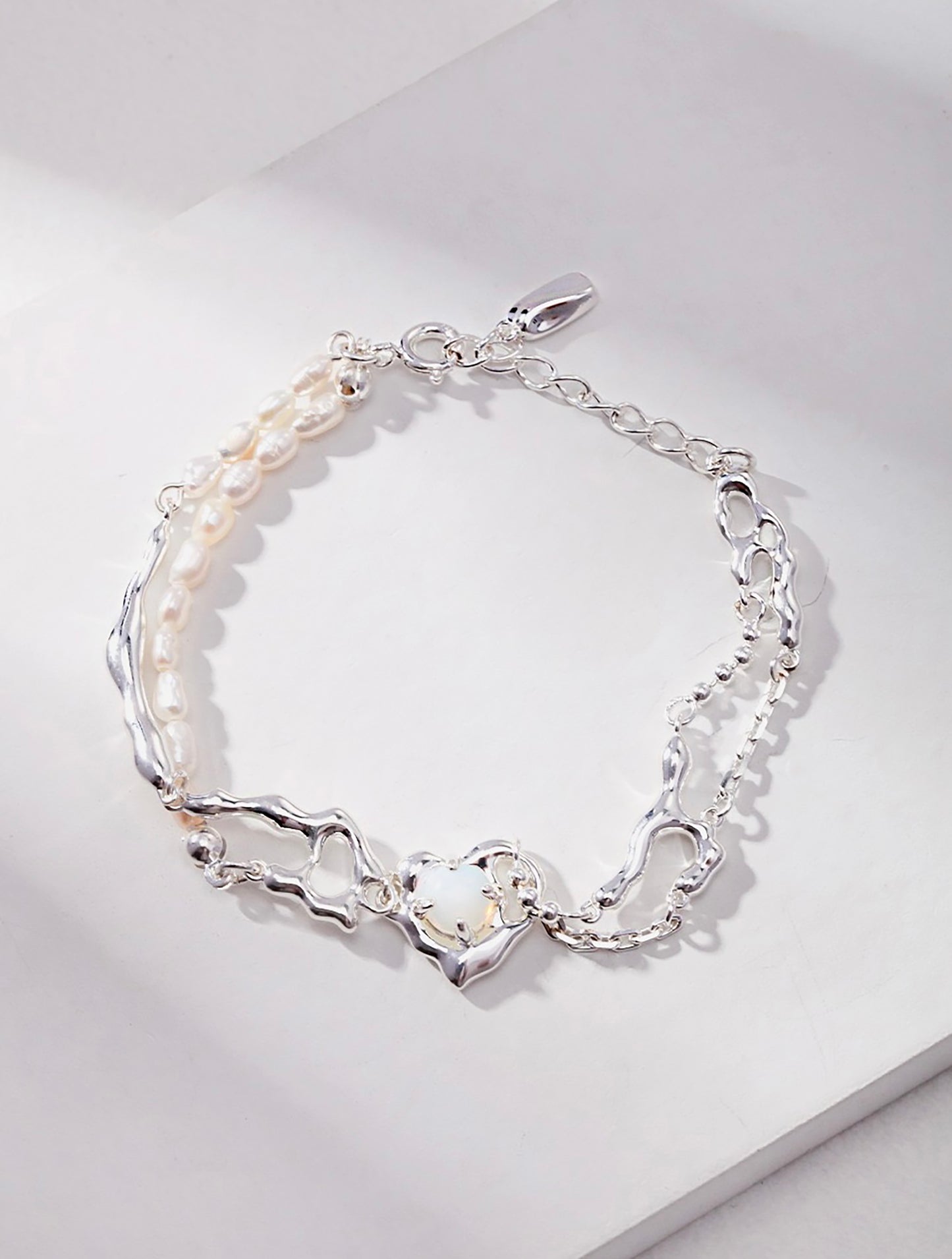 925 Silver With Pearls and Opal Stone Bracelet