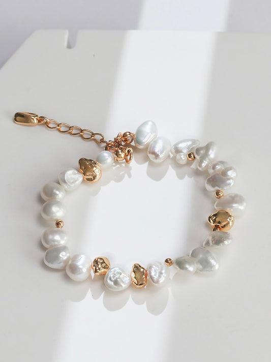 French Style Irregular Freshwater Pearls With 18K Gold Bracelet