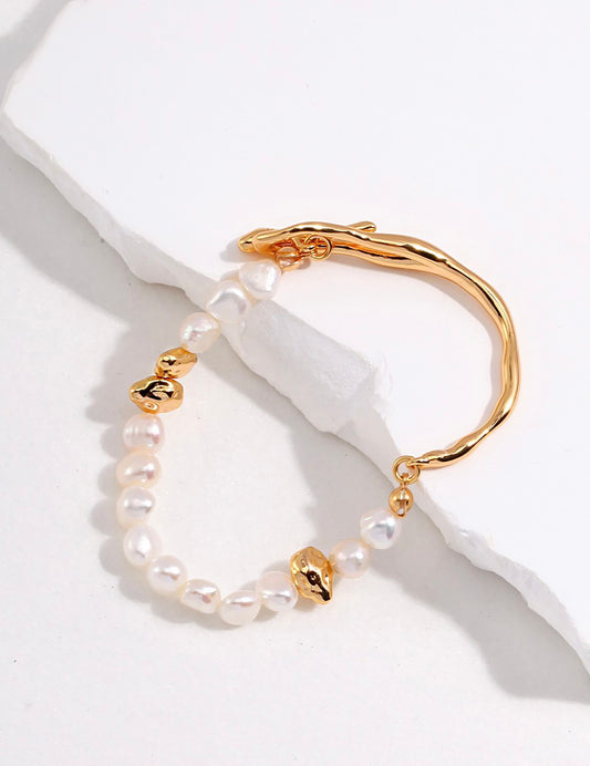 18K Gold Plated Silver With Pearls Bracelet