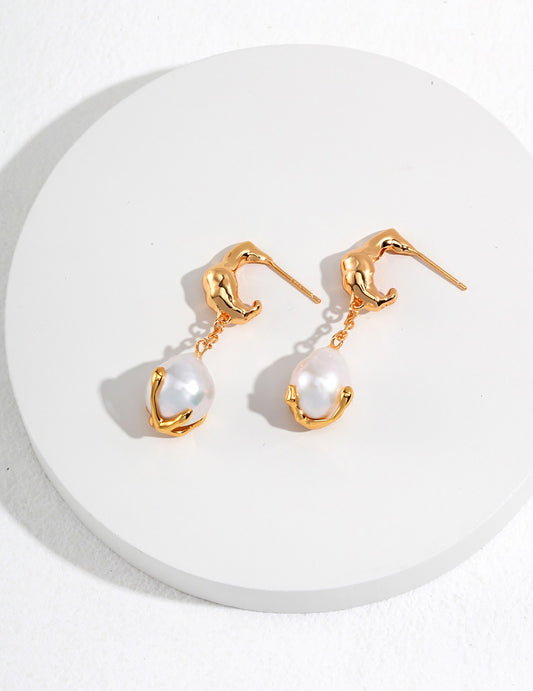 Vintage Shaped Baroque Pearls With 925 Silver Earrings