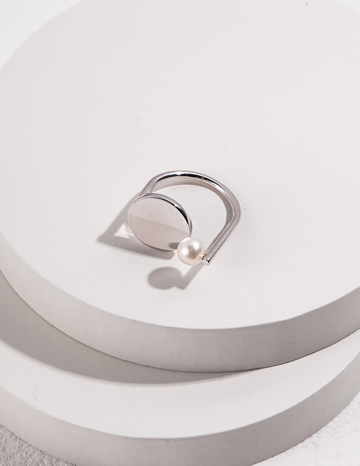 Geometric Shaped 925 Silver With White Pearl Ring