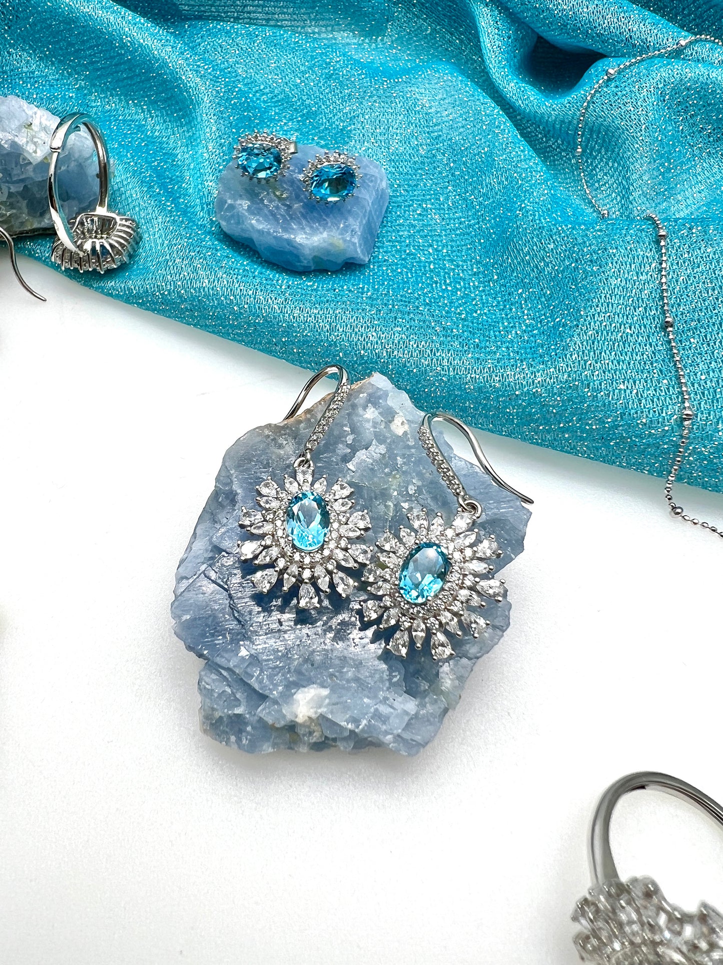 Flower 925 Silver With Topaz Stone Earrings