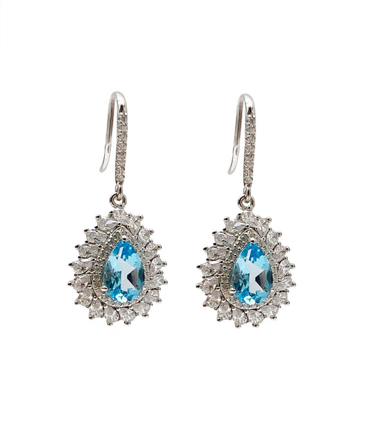Teardrop Shaped 925 Sterling Silver With Blue Topaz Dangle Earrings