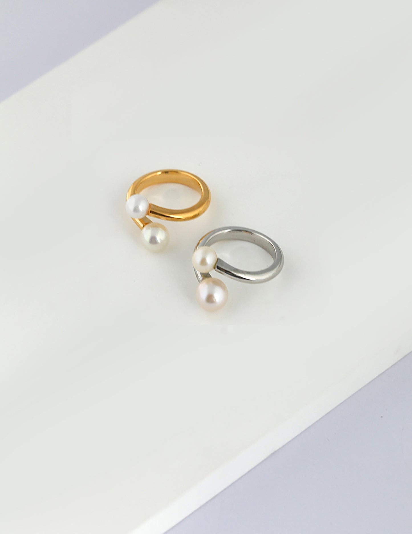 925 Silver Plated Gold With Freshwater Pearls Open Ring