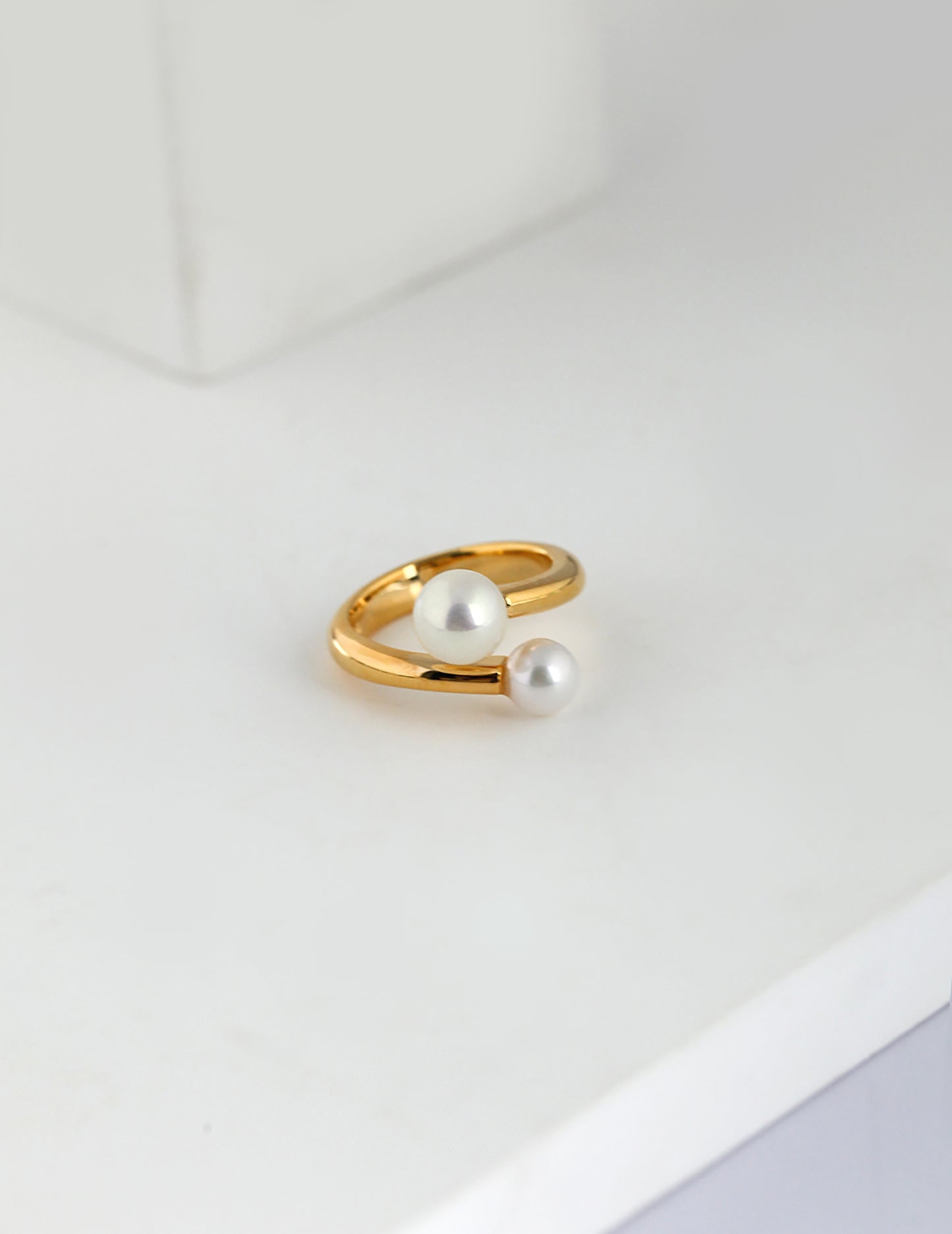 925 Silver Plated Gold With Freshwater Pearls Open Ring