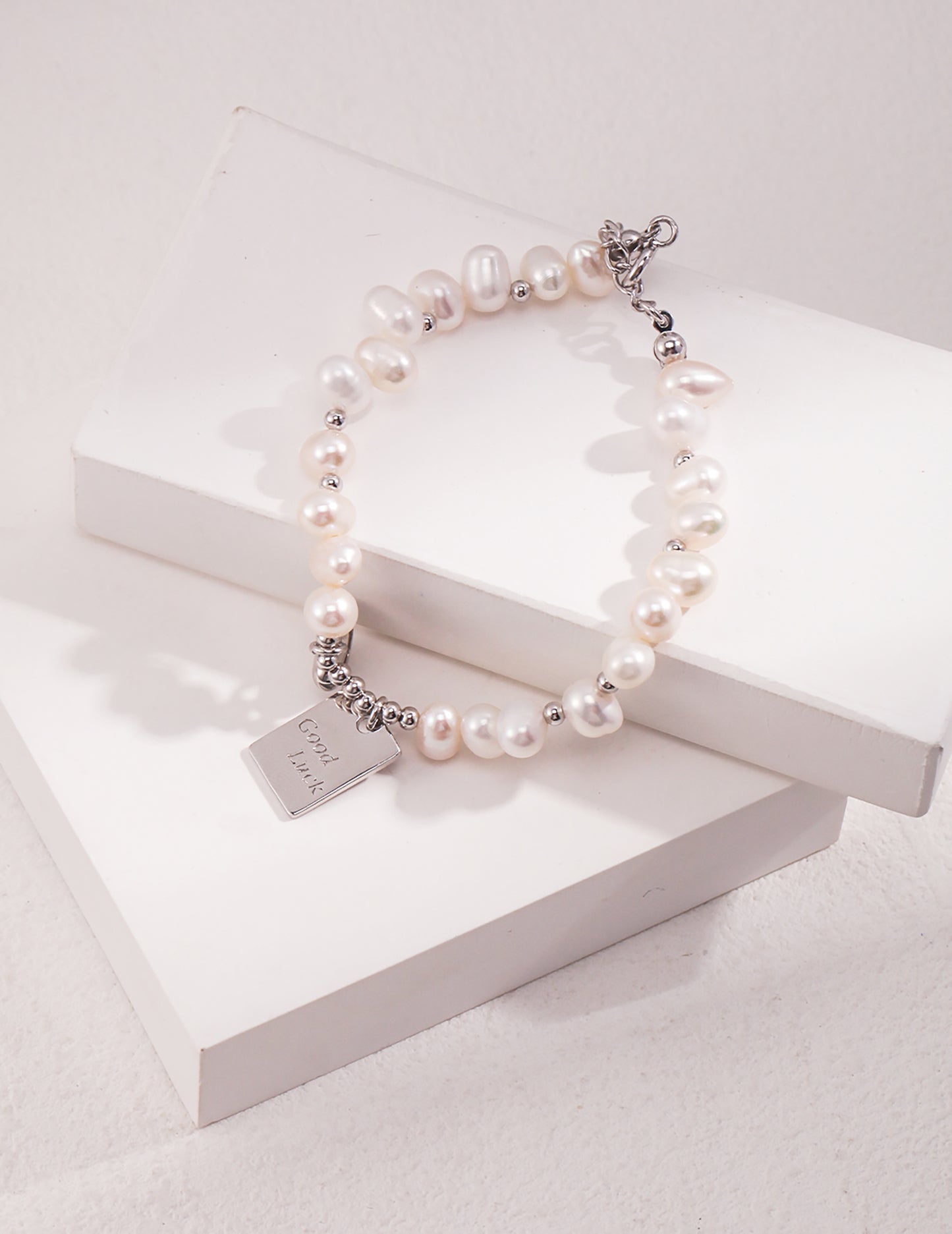 Irregular Freshwater Pearls With 925 Silver Heart Charm Bracelet